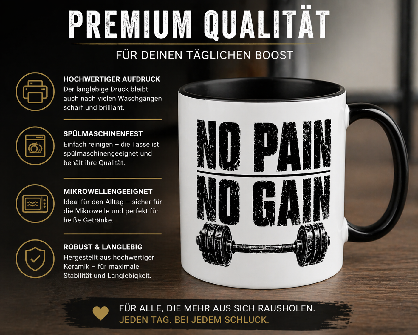 No Pain No Gain Tasse | Fitness Geschenk Gym