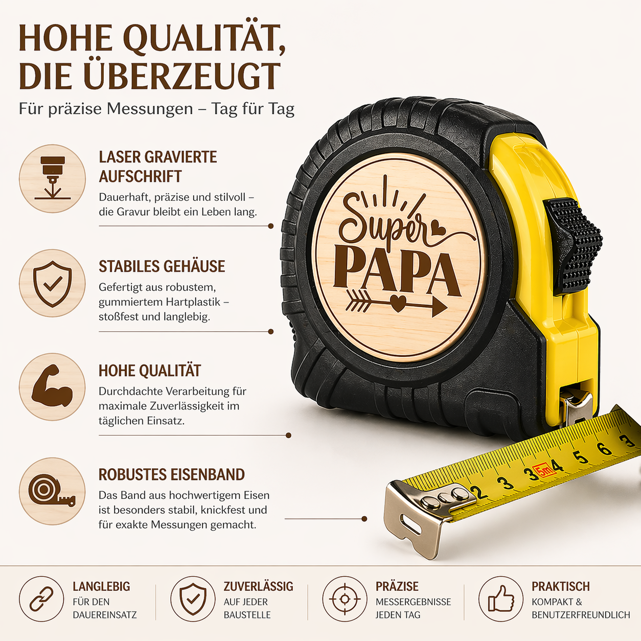 Super PAPA Maßband - Geschenk für Papa - praktisches Vatertagsgeschenk