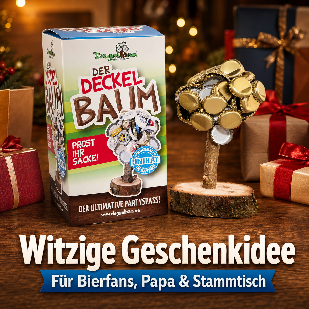Der Deckelbaum – Kronkorkenhalter & Trinkspiel aus echtem Holz