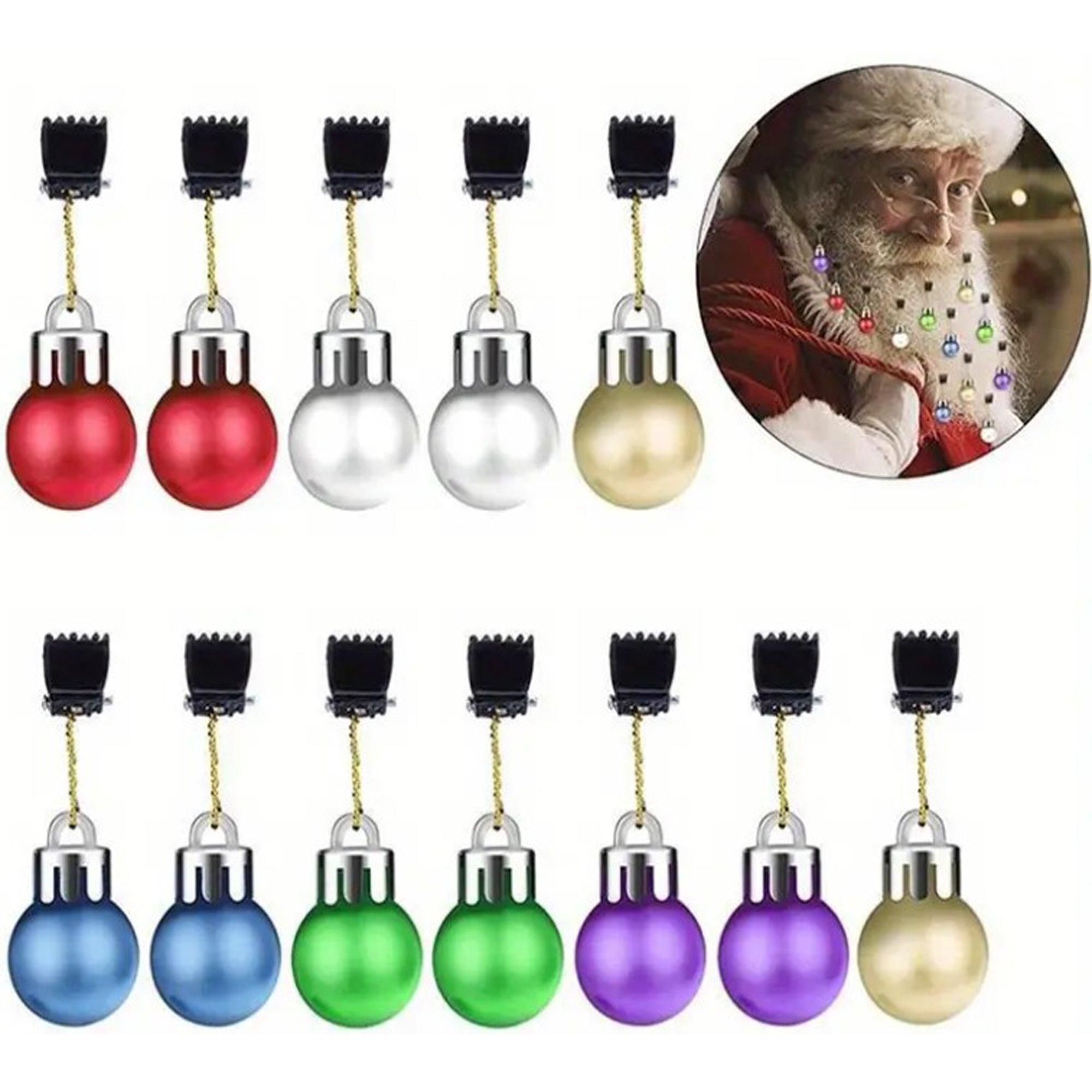 12 Bunte Weihnachtskugeln für Bart & Haare – Lustiger Bartschmuck Weihnachten