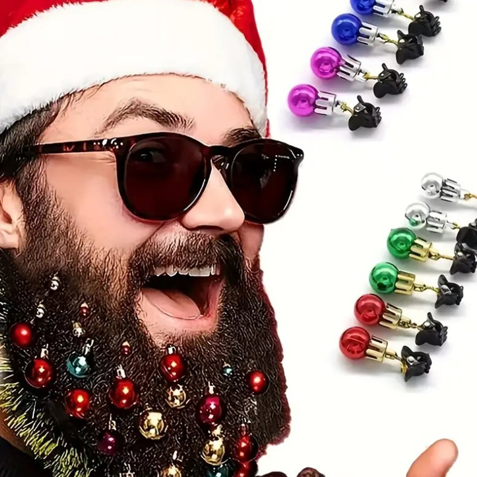 12 Bunte Weihnachtskugeln für Bart & Haare – Lustiger Bartschmuck Weihnachten